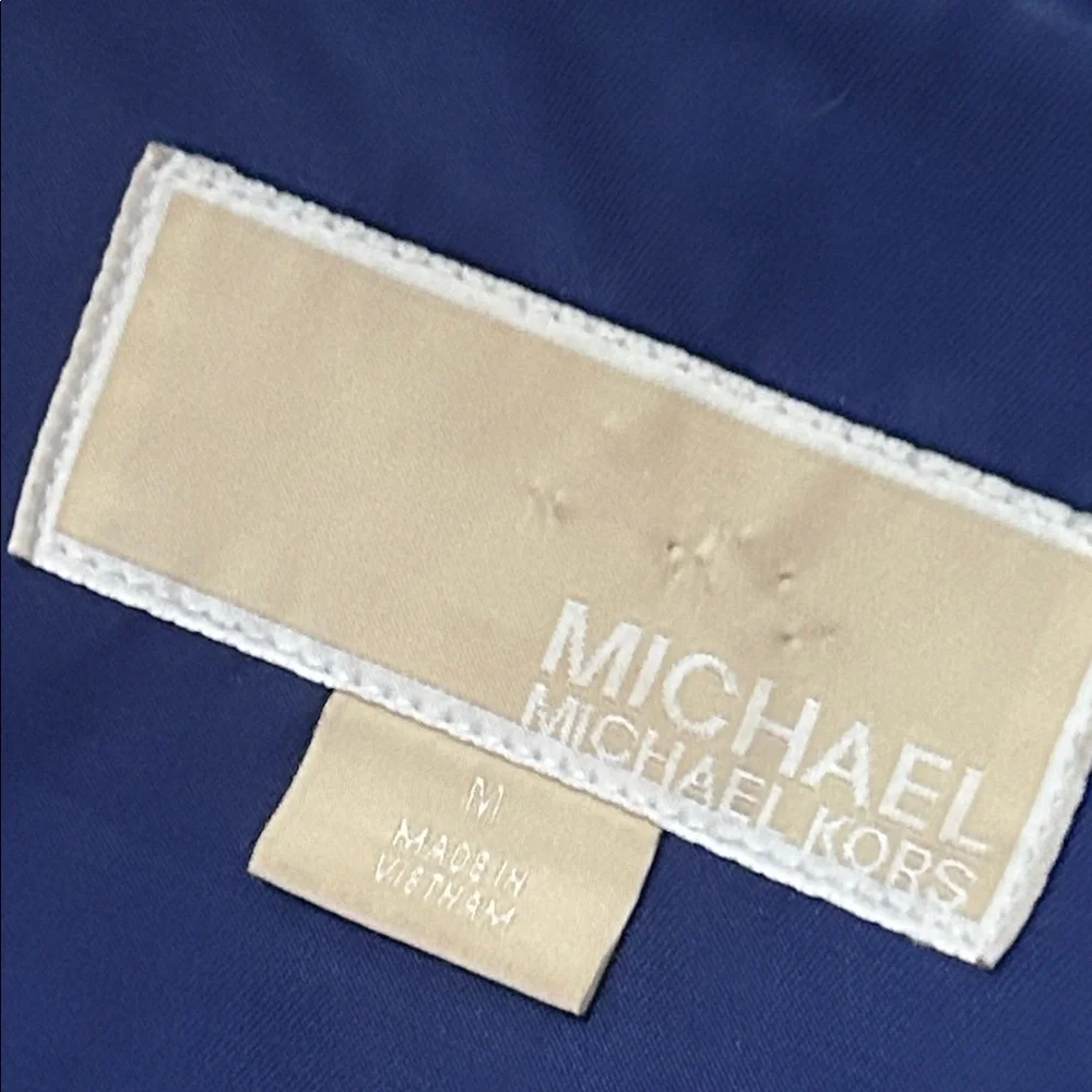 Michael Kors Blue Belted Hood Lined Trench‎ All Weather Gold Buttons Women’s Med